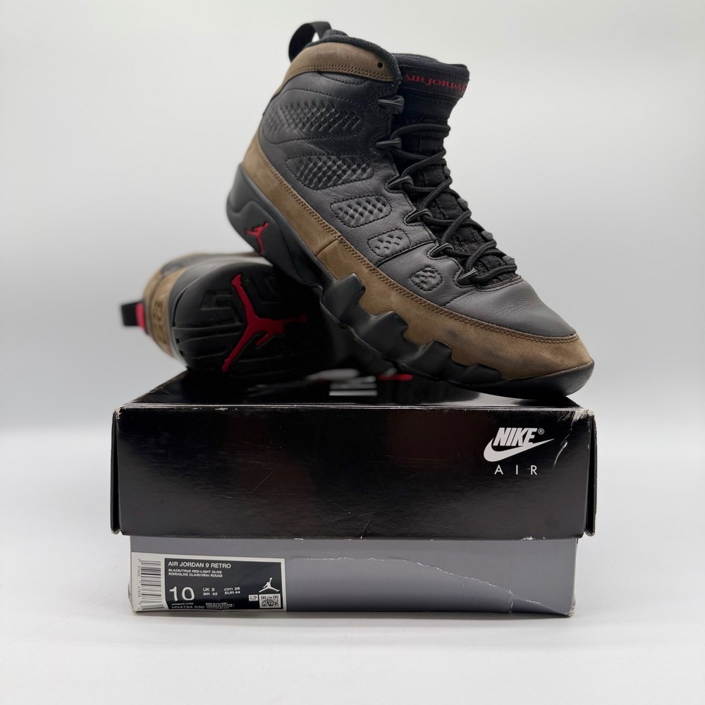 Nike Air Jordan 9 Retro Mens10 OliveBlack True Red Light Olive *Like New/W Box*
